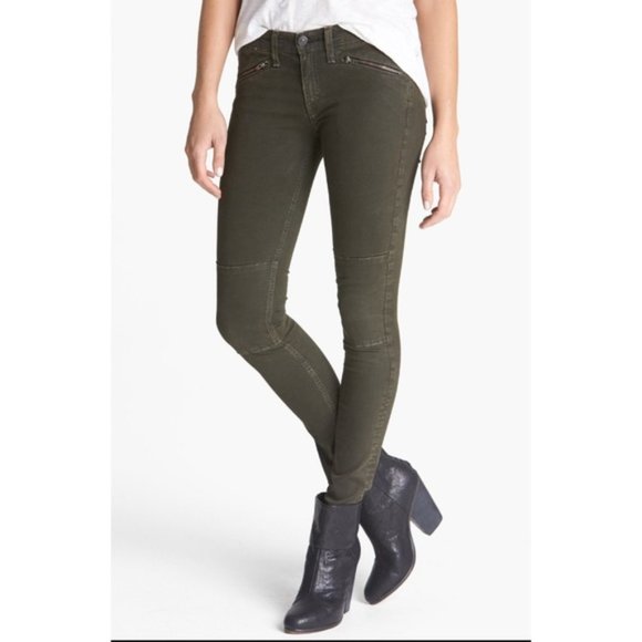 rag & bone Denim - Rag & Bone Distressed Olive Ridley Moto Jeans, 25